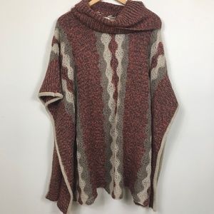Hot & Delicious Dark Red Tan and Gray Poncho